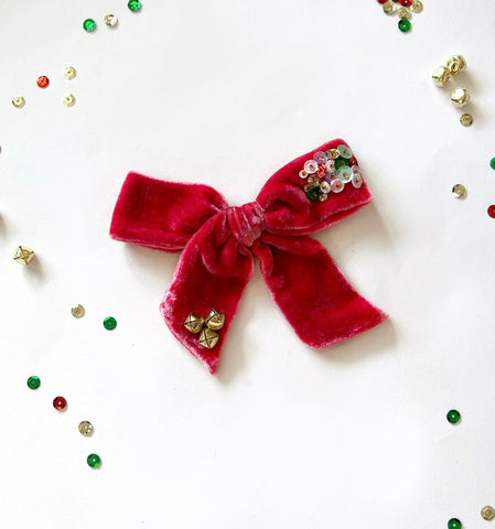 Jingle Bell Sequin Velvet Bow