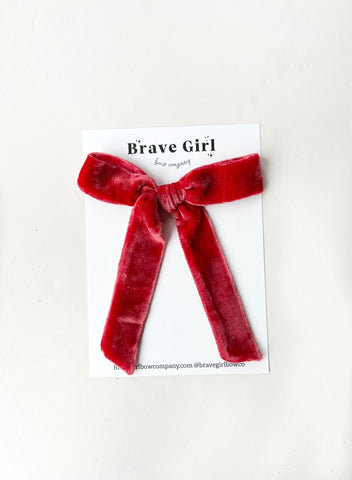 Christmas Red Silk Velvet Ribbon Bow | Clip or Nylon