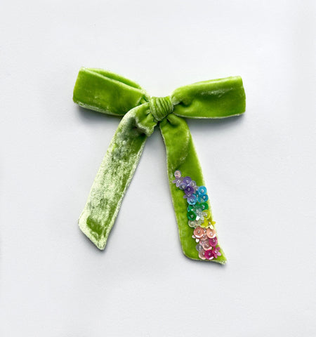 Rainbow Green Silk Velvet Ribbon Bow