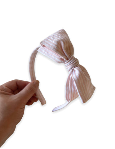Pink Seersucker Stripe Hard Headband Bow