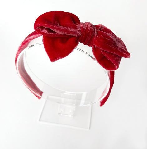 Christmas Red Silk Velvet Headband Bow