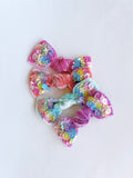 Rainbow Silk Velvet Sequin Mini Knot | Clip or Nylon