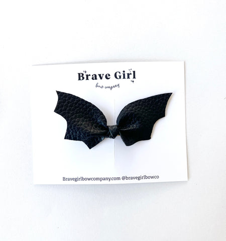 Faux Leather Bat Bow Clip