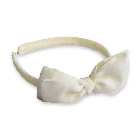 Ivory Swiss Dot Hard Headband Bow