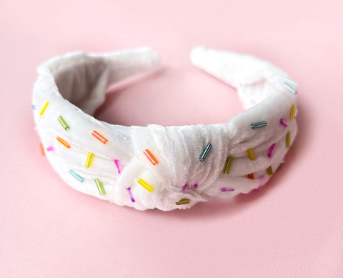 Sprinkle White Silk Velvet Knot Headband – Brave Girl Bow Company