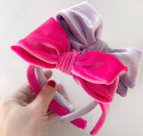 Lilac Hot Pink Velvet Headband Bow
