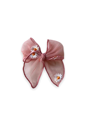 Daisy Tulle Dusty Pink Willow Bow | Mini Size